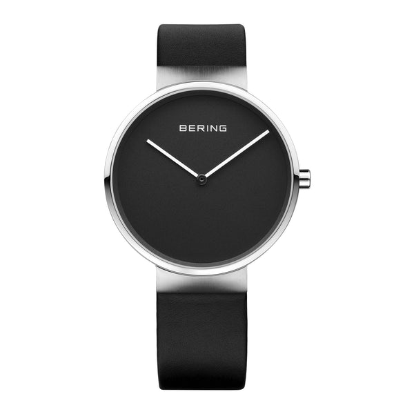 Bering Classic 39mm Black Leather Strap Watch