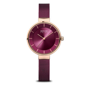 Bering Solar 31mm Rose Gold Purple Milanese Strap Watch