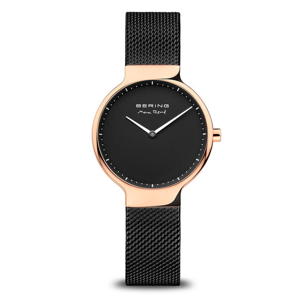 Bering Ladies Max René 31mm Rose Gold Black Milanese Strap Watch