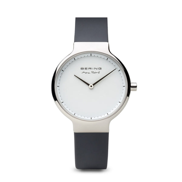 Bering Max René Polished Silver Silicone Watch