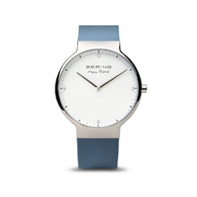 Load image into Gallery viewer, Bering Max René Polished Silver Blue Silicone Watch