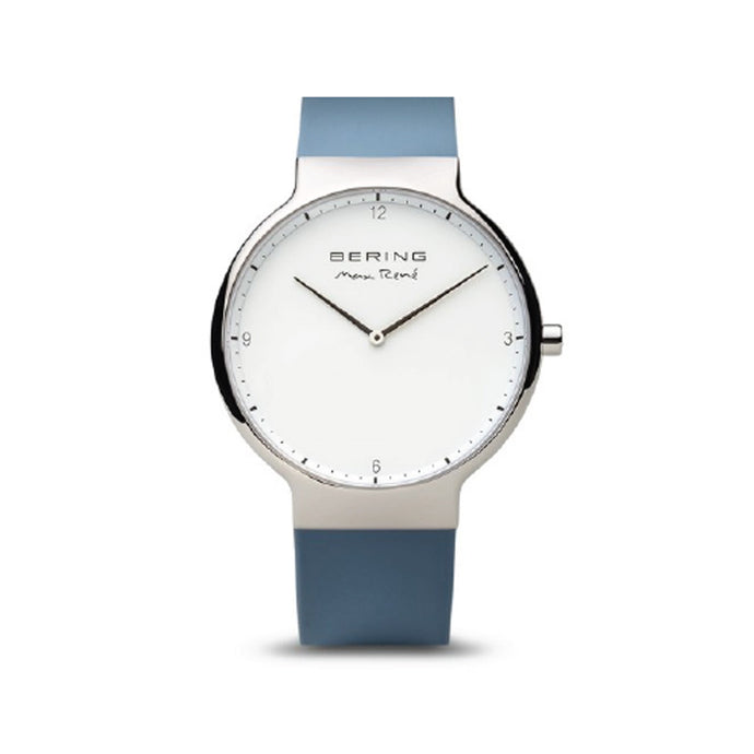 Bering Max René Polished Silver Blue Silicone Watch