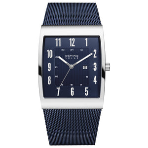 Bering Men's Slim Solar Rectangular Blue Watch