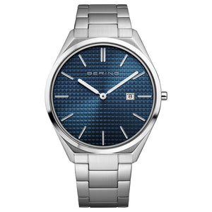 Bering Ultra Slim 40mm Blue Dial Polished Silver Strap Watch