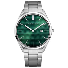 Load image into Gallery viewer, Bering Ultra Slim 40mm Green Dial Polished Silver Strap Watch