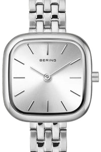 Bering Classic Ladies 26mm Square Case Silver Metal Strap Watch