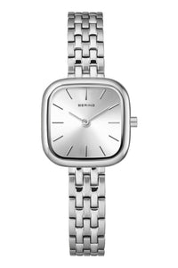 Bering Classic Ladies 26mm Square Case Silver Metal Strap Watch