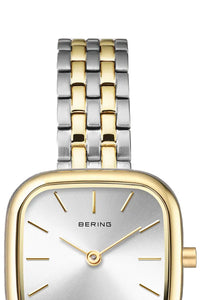 Bering Classic Ladies 26mm Square Case Two Tone Metal Strap Watch