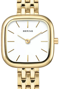 Bering Classic Ladies 26mm Square Case Gold Metal Strap Watch