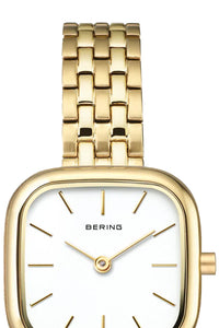 Bering Classic Ladies 26mm Square Case Gold Metal Strap Watch