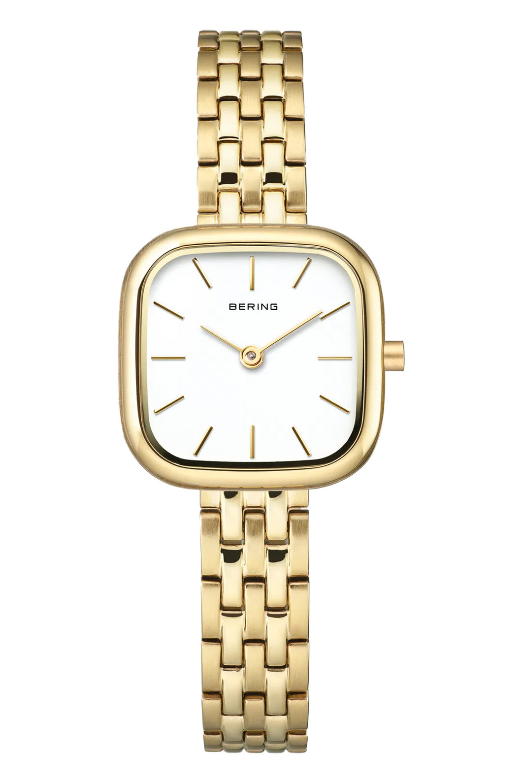 Bering Classic Ladies 26mm Square Case Gold Metal Strap Watch