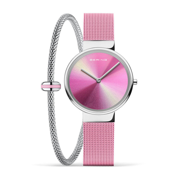 Bering Aurora Borealis Gift Set 31mm Pink Milanese Strap with Matching Bracelet Watch