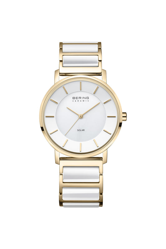 Bering Solar 41mm White Dial Two Tone Ceramic Strap Watch
