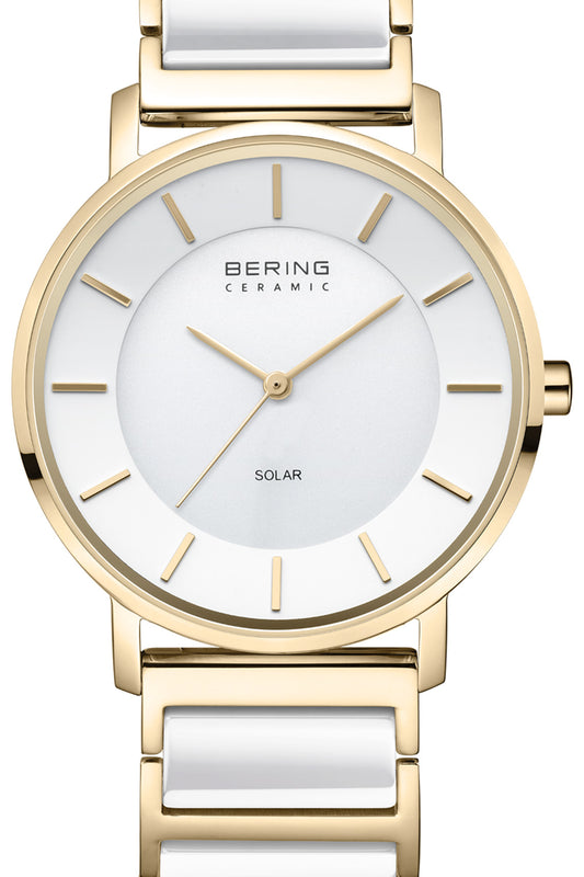 Bering Solar 41mm White Dial Two Tone Ceramic Strap Watch