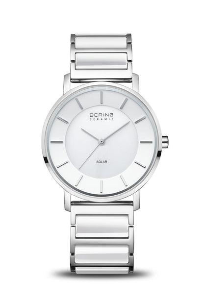 Bering Solar 41mm White Dial White Ceramic Strap Watch