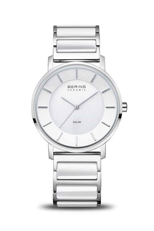 Bering Solar 41mm White Dial White Ceramic Strap Watch