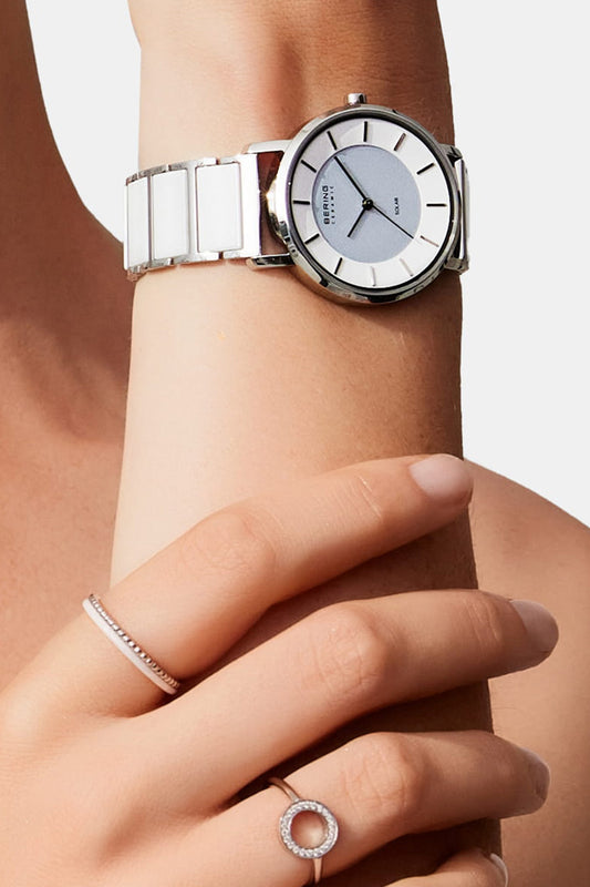Bering Solar 41mm White Dial White Ceramic Strap Watch