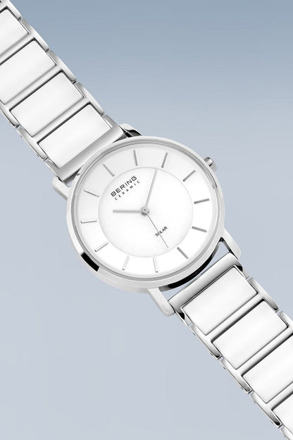 Bering Solar 41mm White Dial White Ceramic Strap Watch