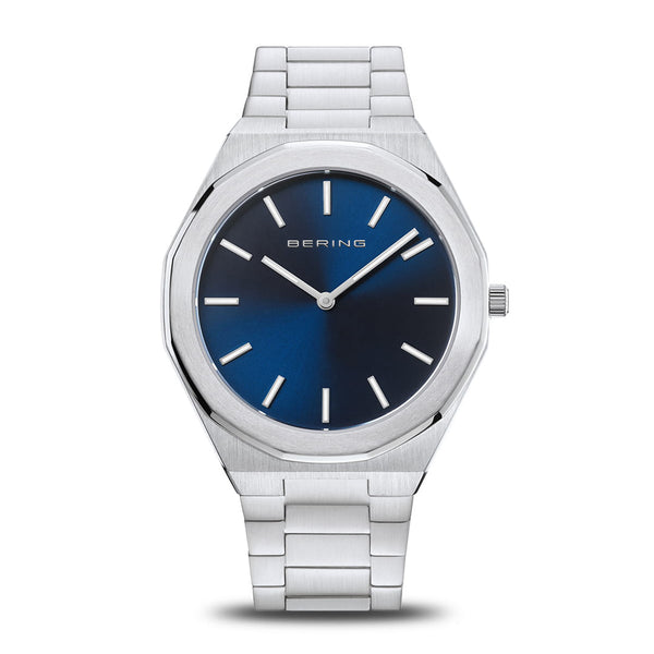 Bering Mens Classic Polished 41mm Silver Strap Watch