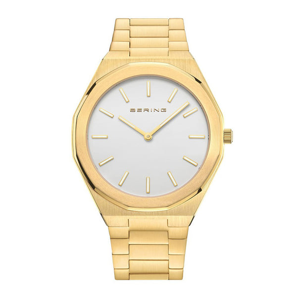 Bering Mens Classic Polished 41mm Gold Strap Watch