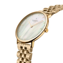 Load image into Gallery viewer, Nordgreen Native 28mm Gold 5 Link Bracelet Mother of Pearl Watch