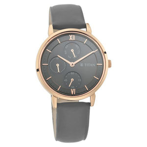 Titan Women's Regal: Roman Numeral Grey Dial & Leather Strap Watch