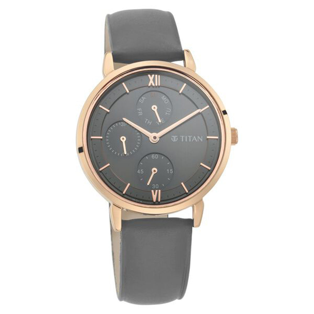 Titan Women's Regal: Roman Numeral Grey Dial & Leather Strap Watch