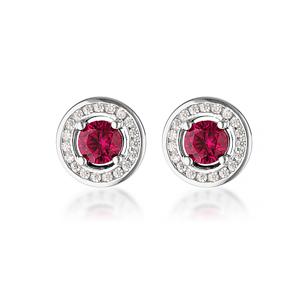 MILESTONE RUBY HALO EARRINGS IN SILVER