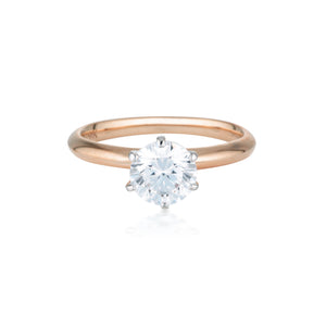 GEORGINI GOLD ROUND BRILLIANT CUT 1.25CTW MOISSANITE SOLITAIRE WITH KNIFE EDGE BAND IN ROSE GOLD