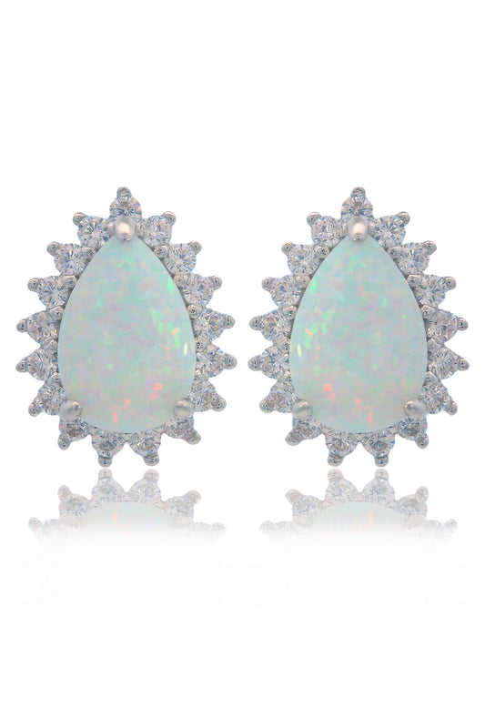OPAL GLOW ROZELLE WHITE CREATED OPAL EARRINGS SILVER