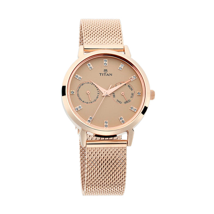 Titan Sparkle Beige Dial Analogue Multi Function Watch for Women