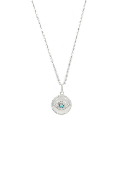 OPAL GLOW BLUE CREATED OPAL EVIL EYE MEDALION SILVER