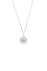 OPAL GLOW BLUE CREATED OPAL EVIL EYE MEDALION SILVER