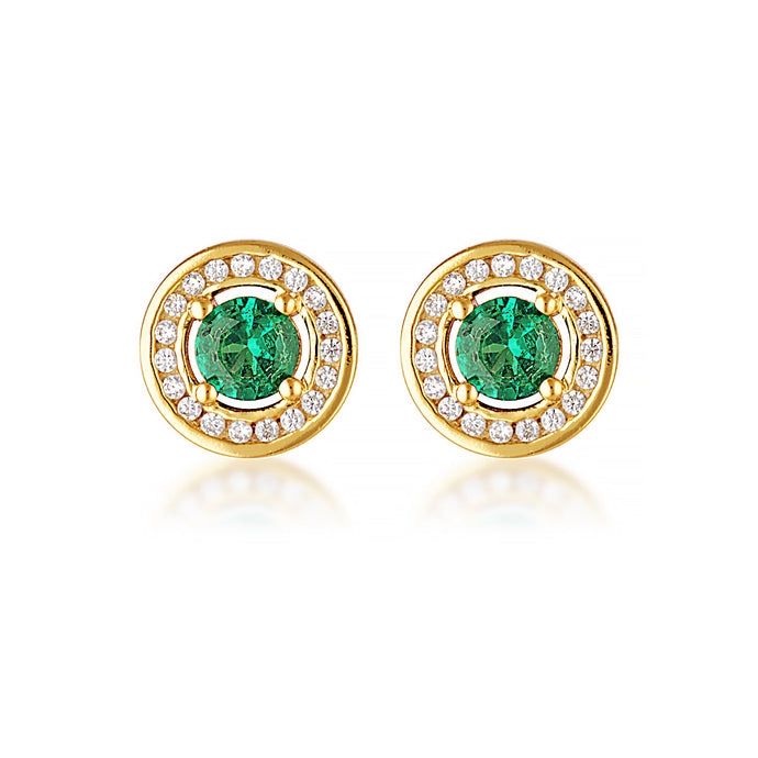 MILESTONE EMERALD HALO EARRINGS IN GOLD