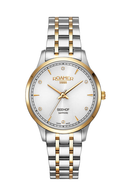 Roamer Seehof 34mm White Dial Two Tone Stainless Steel Strap Watch