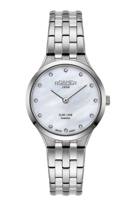 Roamer Slim Line 30mm Mother of Pearl and Diamond Dial Stainless Steel Strap Watch