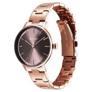 Titan TGIF Quartz Analogue Brown Dial Rose Gold Stainless Steel Strap Watch for Women