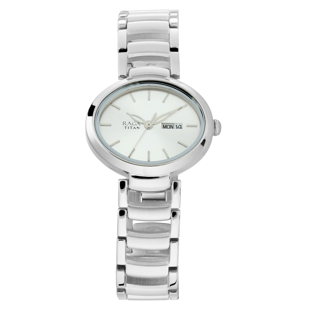 Titan Raga Viva Silver Dial Metal Analogue Strap Watch for Women