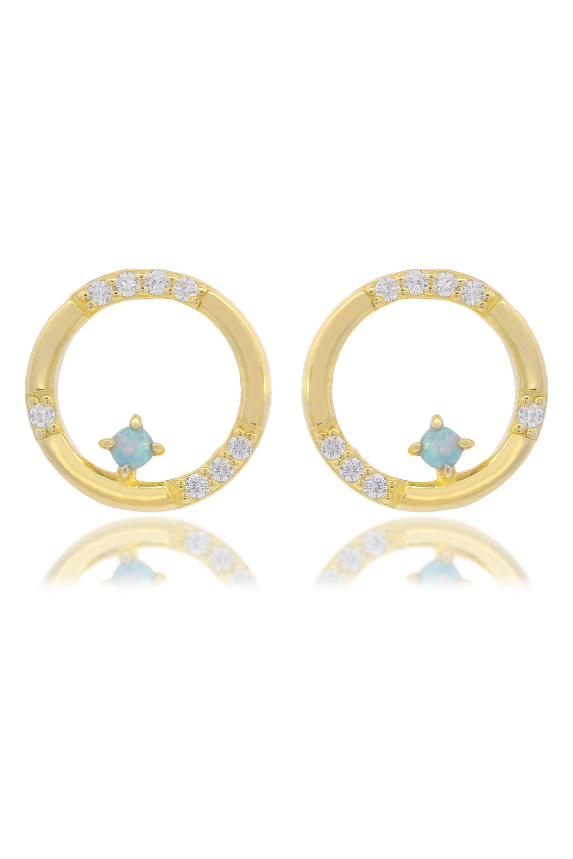 OPAL GLOW BLUE CREATED OPAL CIRCLE EARRINGS GOLD
