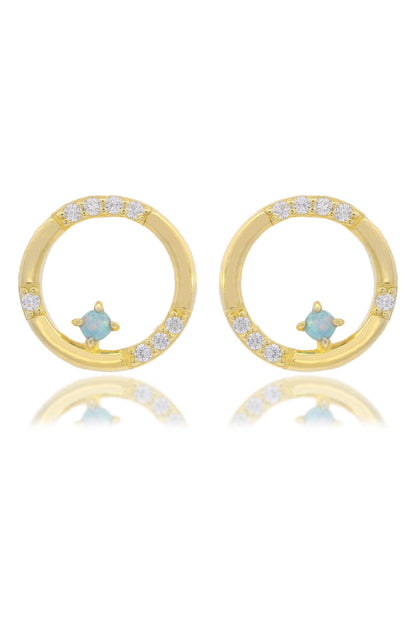 OPAL GLOW BLUE CREATED OPAL CIRCLE EARRINGS GOLD