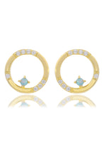 Load image into Gallery viewer, OPAL GLOW BLUE CREATED OPAL CIRCLE EARRINGS GOLD