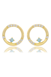 OPAL GLOW BLUE CREATED OPAL CIRCLE EARRINGS GOLD