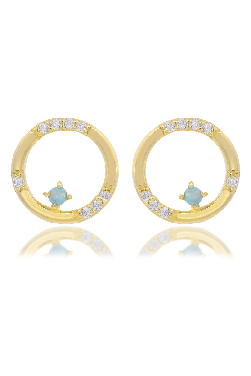 OPAL GLOW BLUE CREATED OPAL CIRCLE EARRINGS GOLD