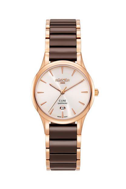 Roamer C Line 30mm Beige Dial Ceramic Stainless Steel Strap Watch
