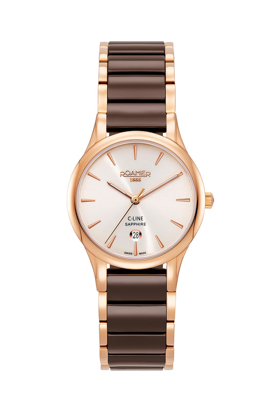 Roamer C Line 30mm Beige Dial Ceramic Stainless Steel Strap Watch