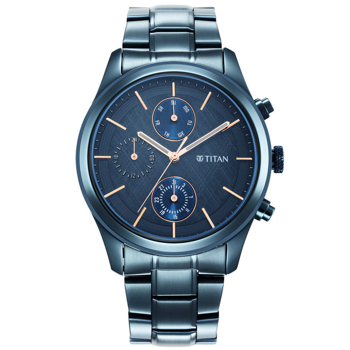 Titan Neo Splash Blue Dial Analogue Quartz Stainless Steel Strap watch for Men