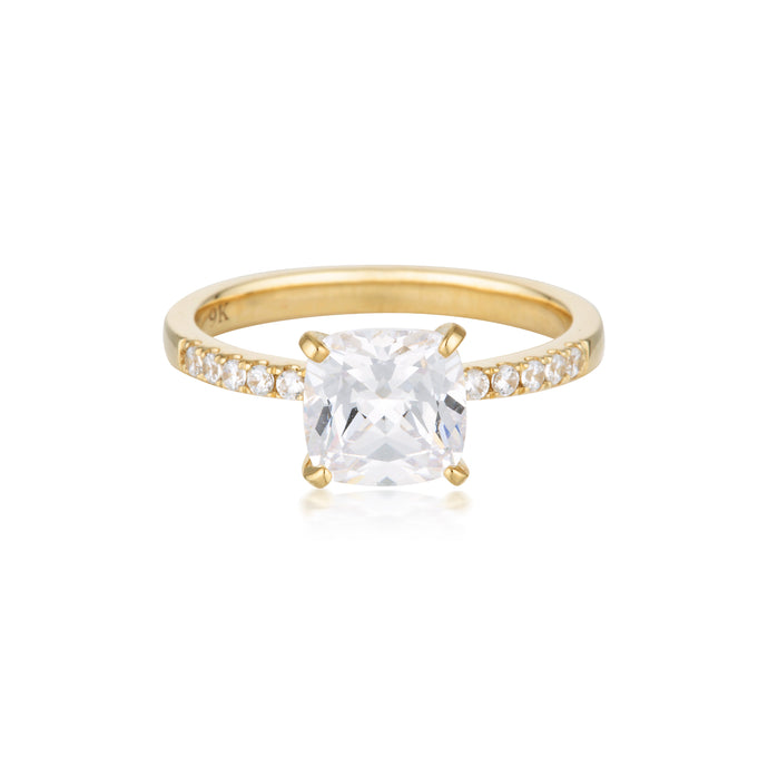 GEORGINI GOLD CUSHION CUT 1.5TCW MOISSANITE ENGAGEMENT RING IN 9CT YELLOW GOLD