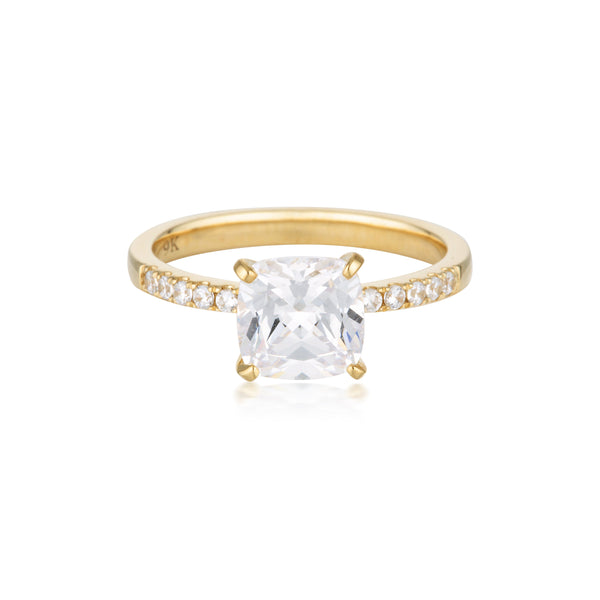 GEORGINI GOLD CUSHION CUT 1.5TCW MOISSANITE ENGAGEMENT RING IN 9CT YELLOW GOLD