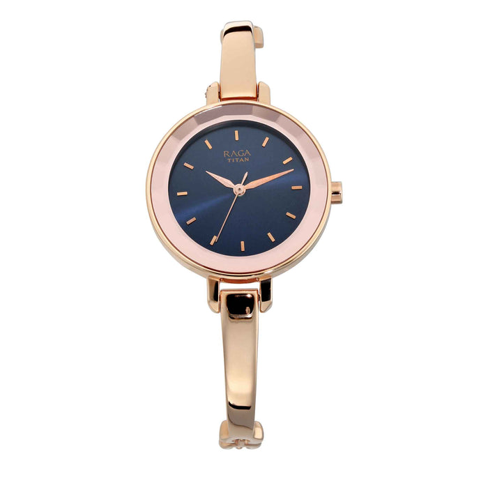 Titan Quartz Analogue Blue Dial Metal Strap Watch for Women