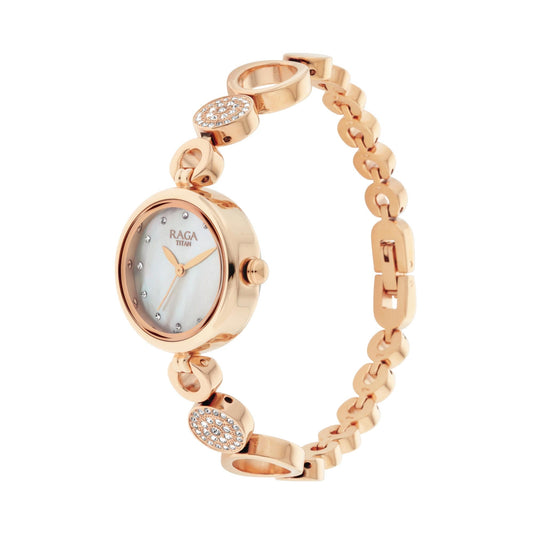Titan Raga Mother of Pearl Dial Women Watch With Metal Strap for Women